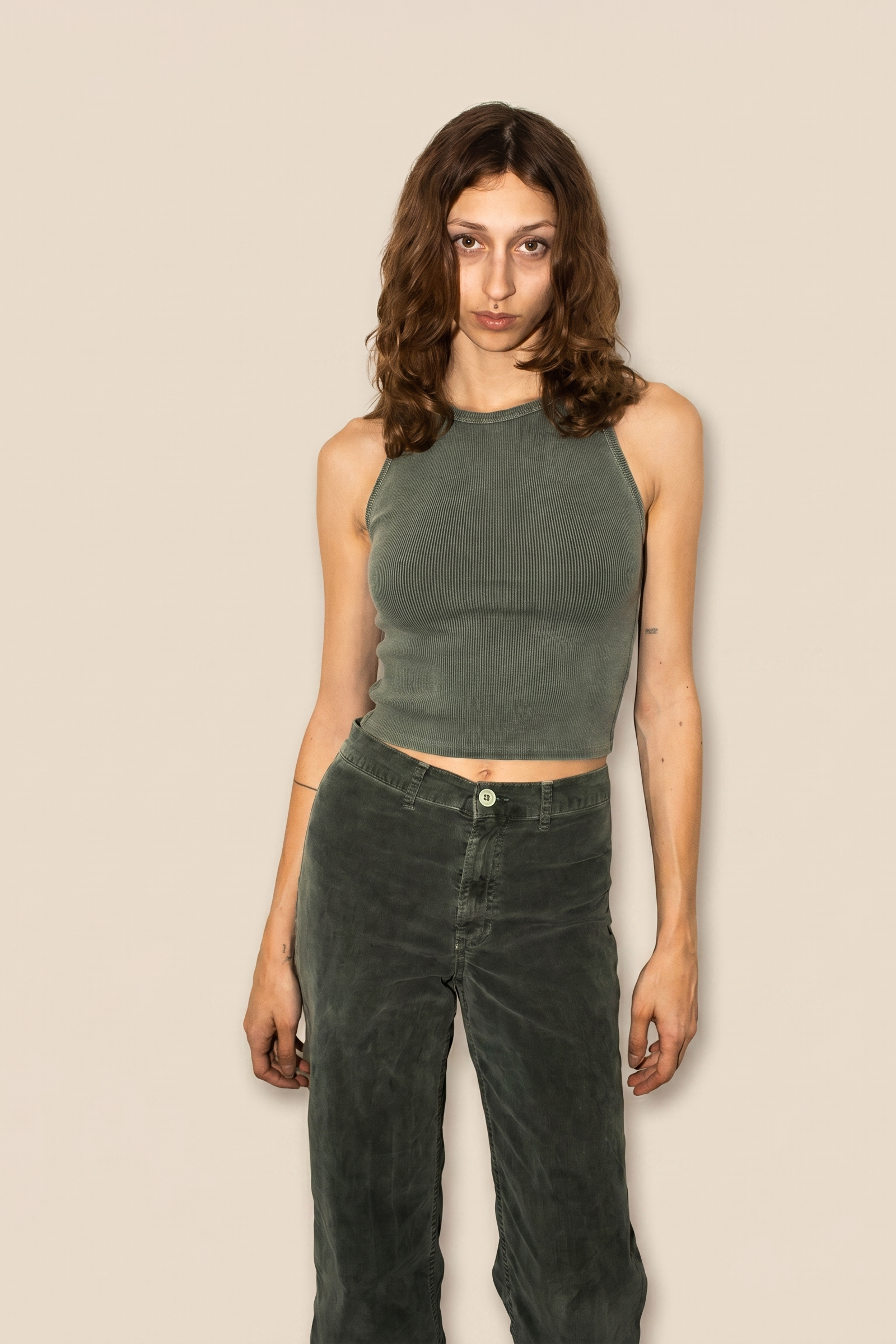 Sage Rib Tank - Olive in M view 3 - Sage Olives (top)