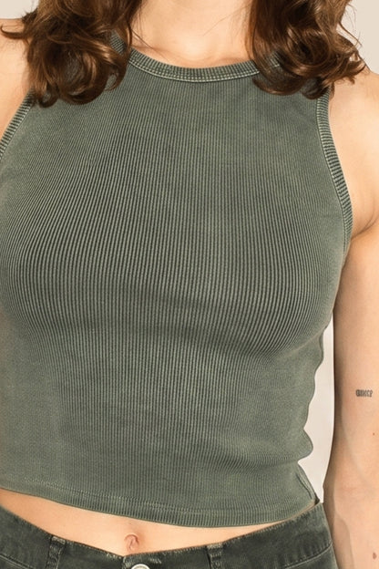 Sage Rib Tank - Olive in S view 2 - Sage Olives (top)