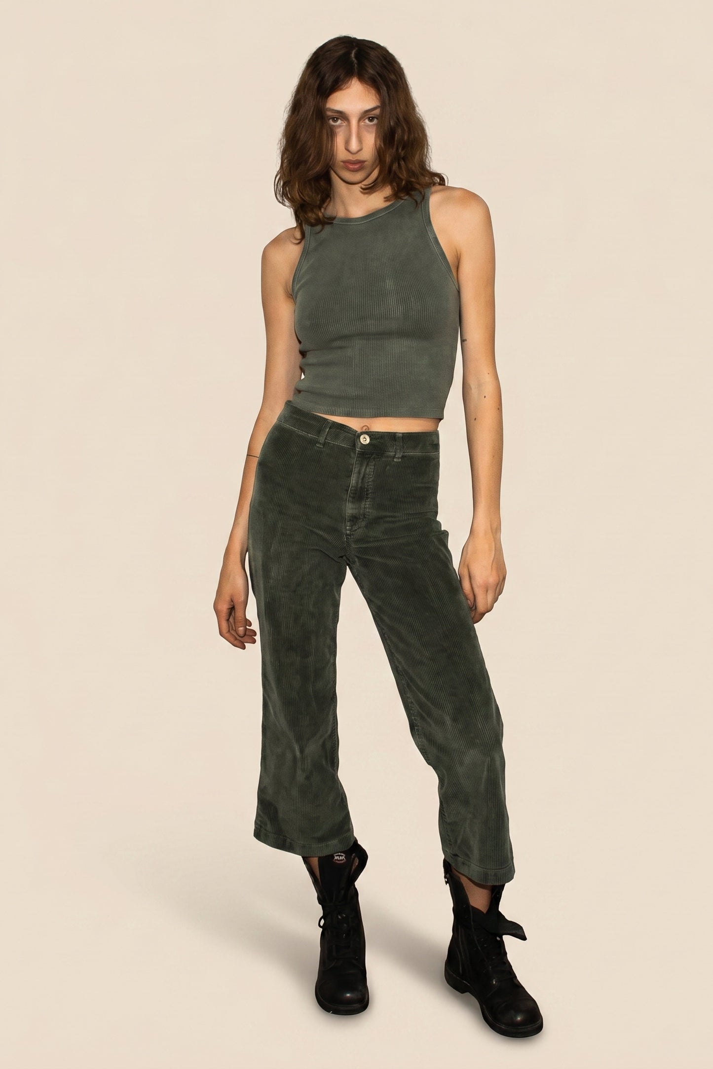 Sage Rib Tank - Olive in XS - Sage Olives (top)