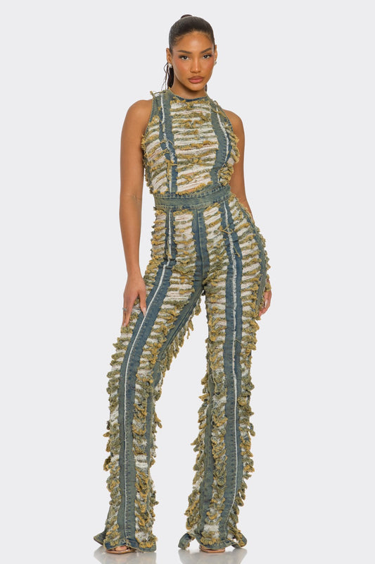 Sahara Fringe Textured Jumpsuit in S (one-piece)
