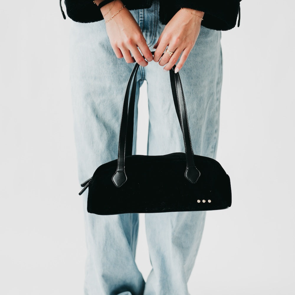 Sally Suede Barrel Shoulder Bag in Black view 3