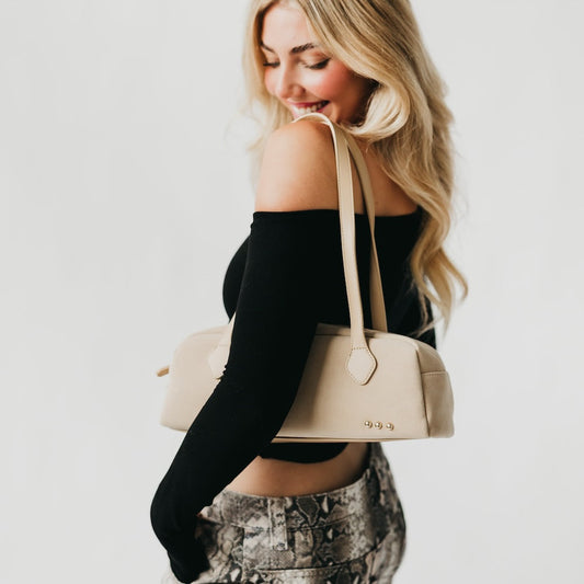 Sally Suede Barrel Shoulder Bag in Oat