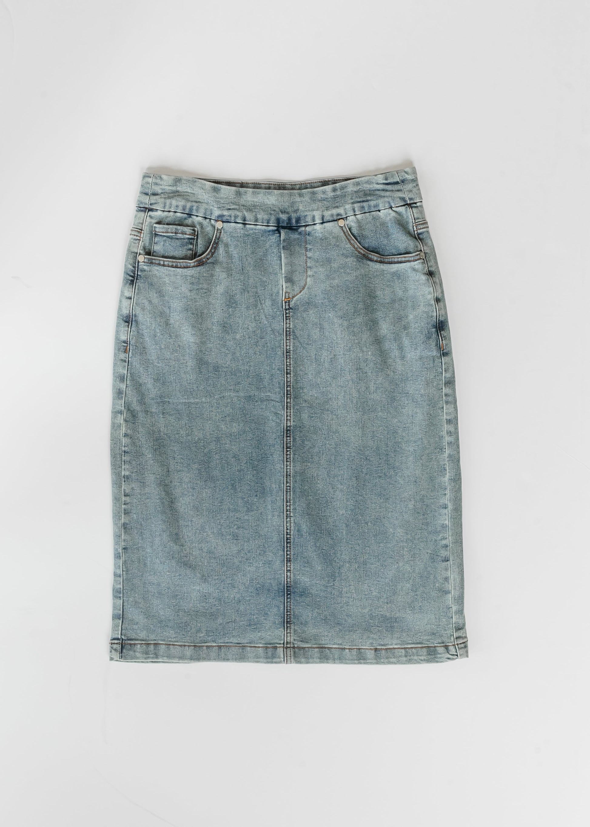 Sandra Classic Wash Midi Denim Skirt in 10 view 4 (dress)