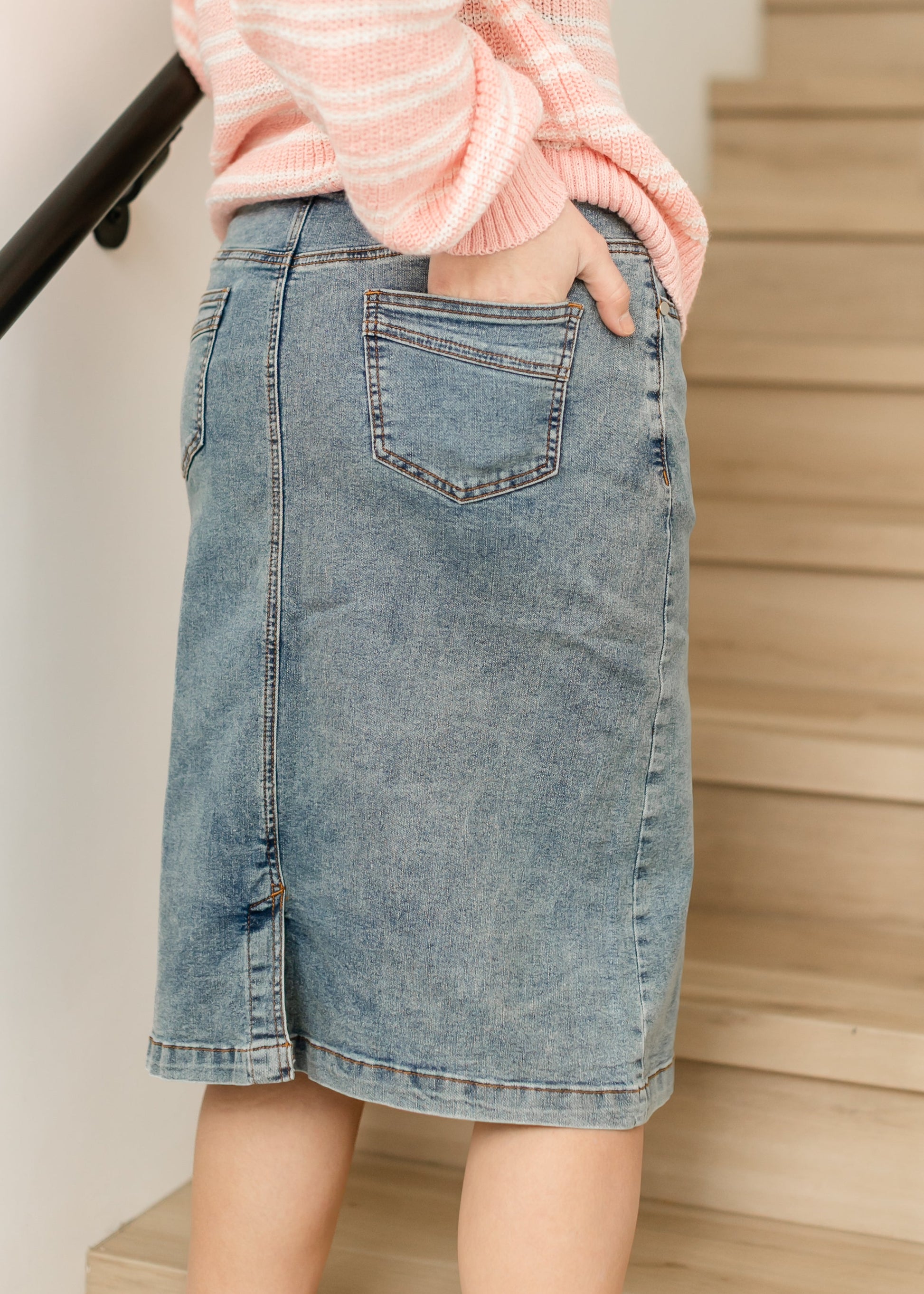 Sandra Classic Wash Midi Denim Skirt view 14 (dress)