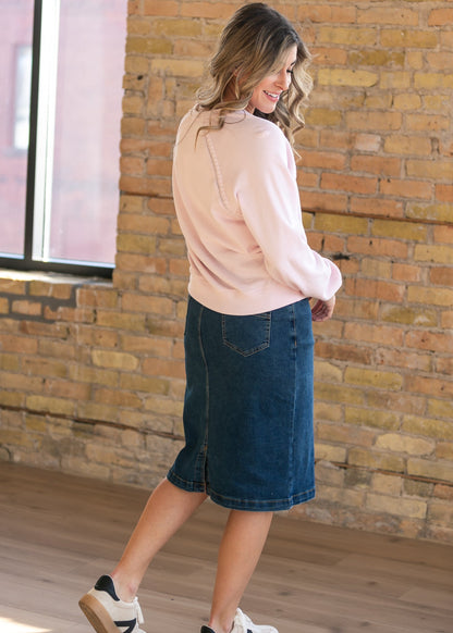 Sandra Dark Wash Denim Midi Skirt in 10 view 5 (dress)