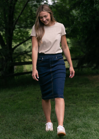 Sandra Dark Wash Denim Midi Skirt in 16 view 8 (dress)