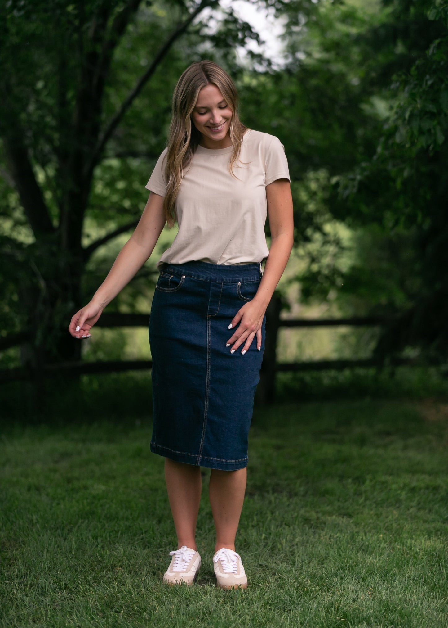 Sandra Dark Wash Denim Midi Skirt view 10 (dress)