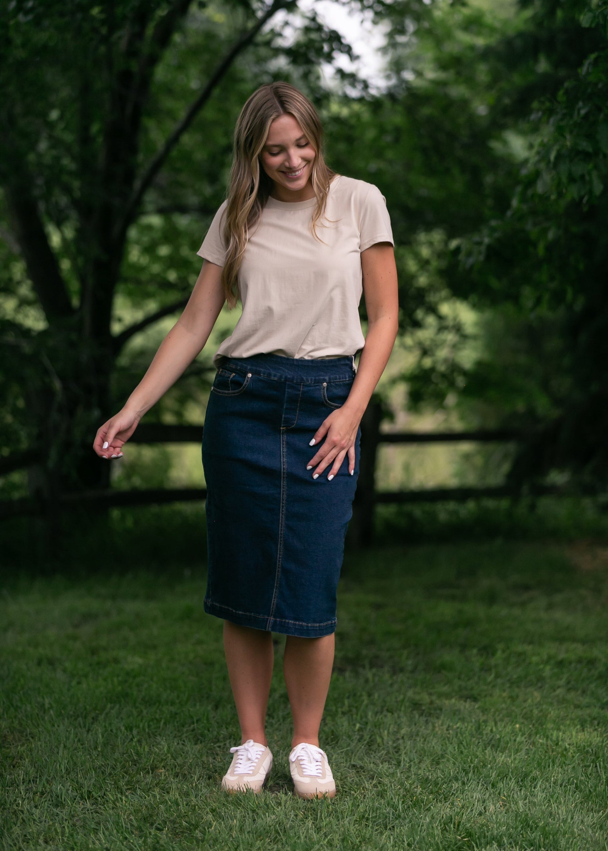 Sandra Dark Wash Denim Midi Skirt view 10 (dress)