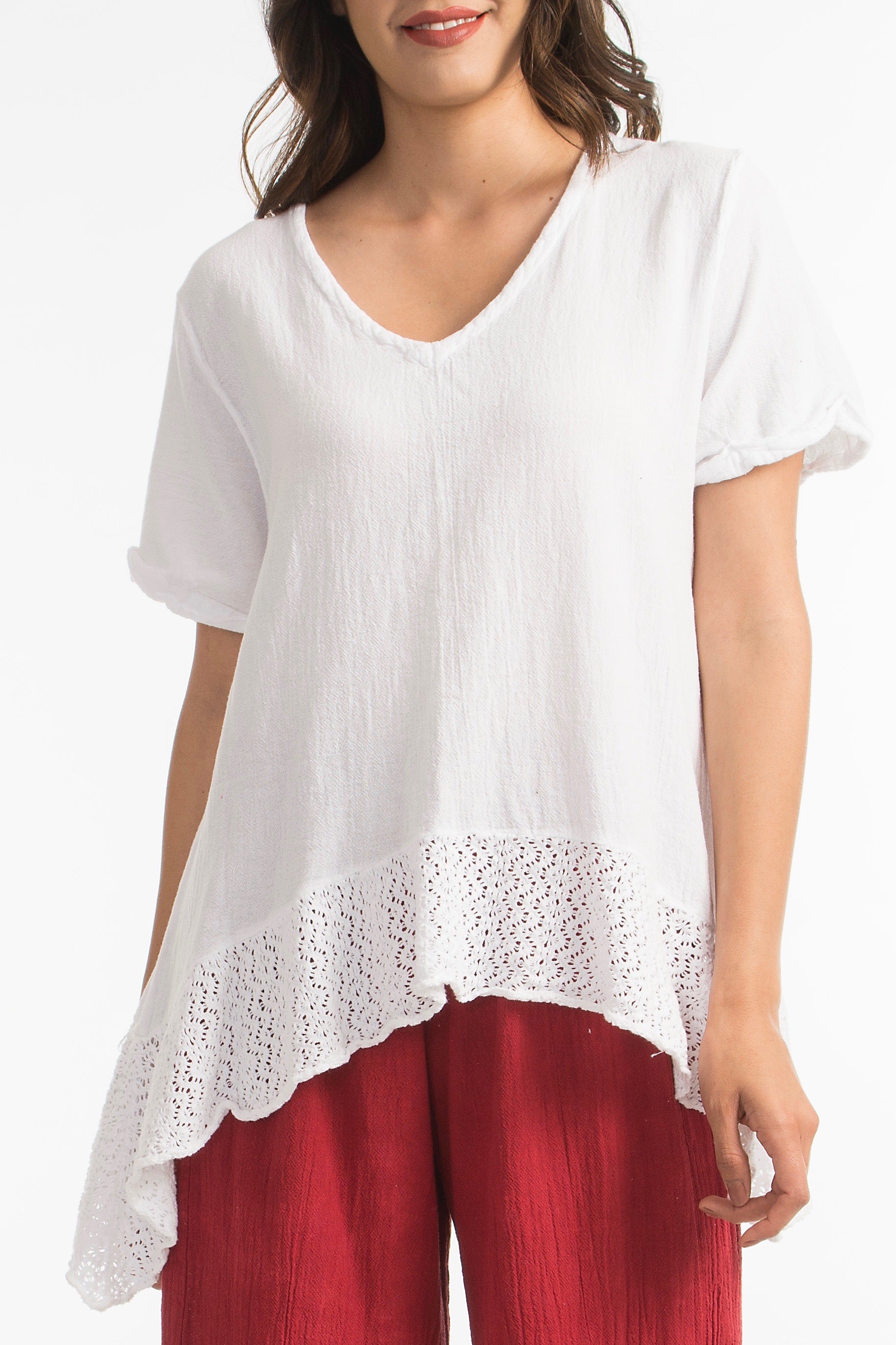 Sandra Top Sidefall Lace and Cotton Gauze in Black/ Size 0 - Fall Wardrobe Essential - Sandra Sidell