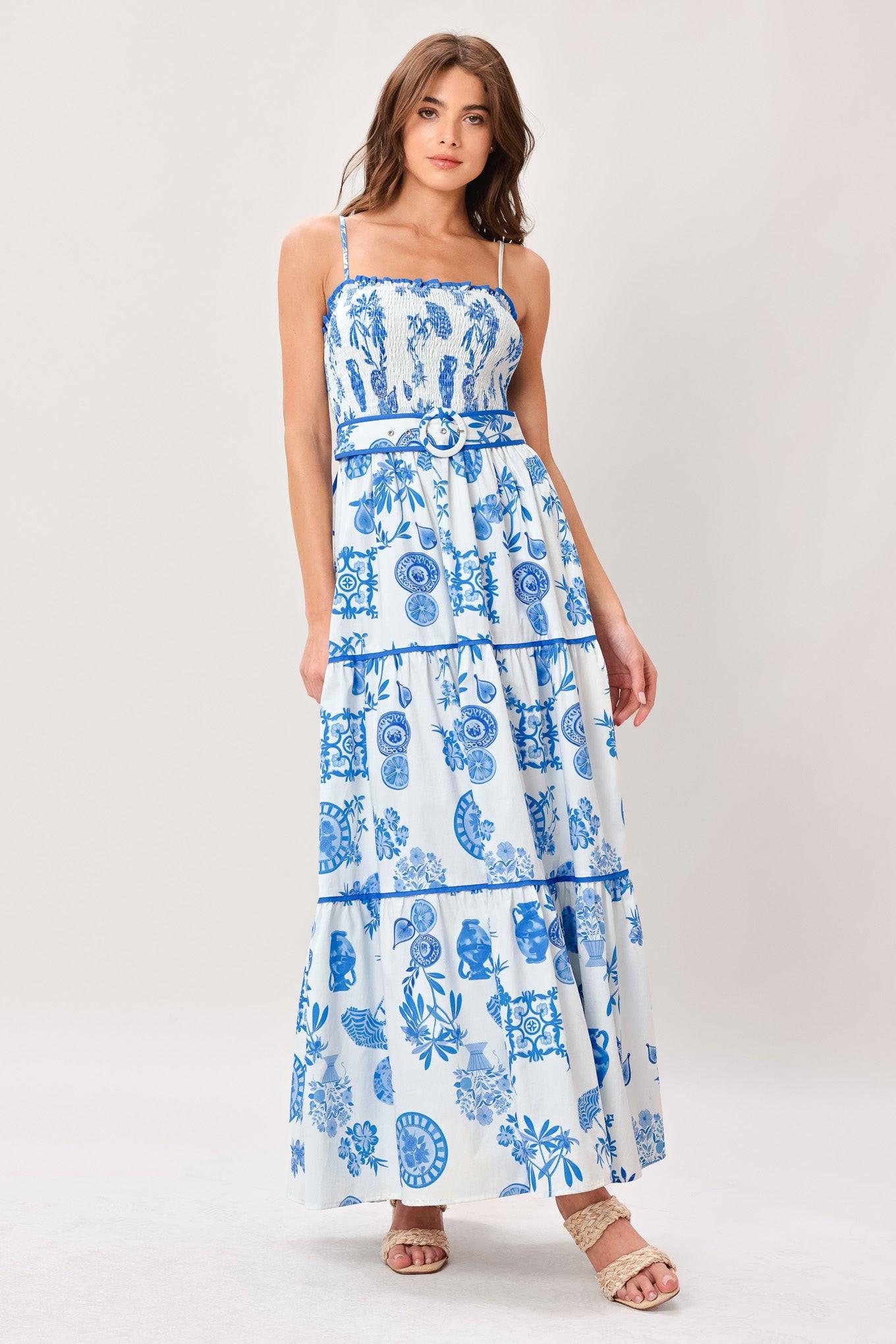 Santorini Dream Woven Maxi Dress in IVORY BLUE