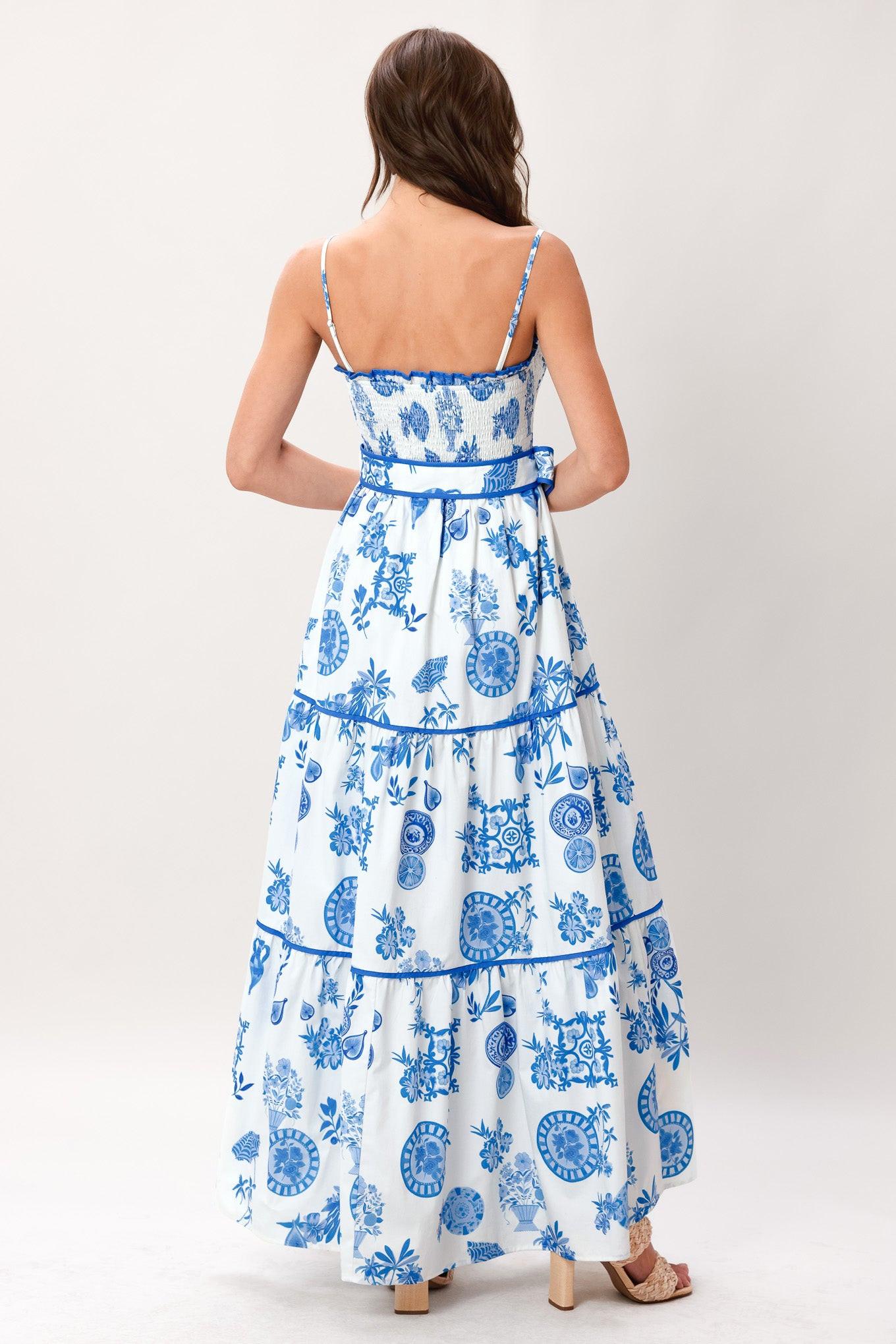 Santorini Dream Woven Maxi Dress in IVORY BLUE view 2