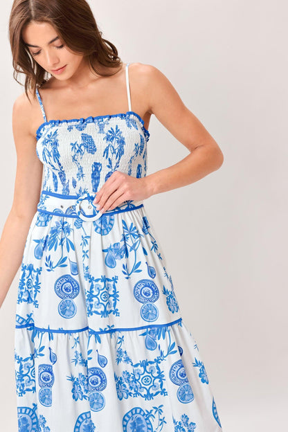Santorini Dream Woven Maxi Dress in IVORY BLUE view 3