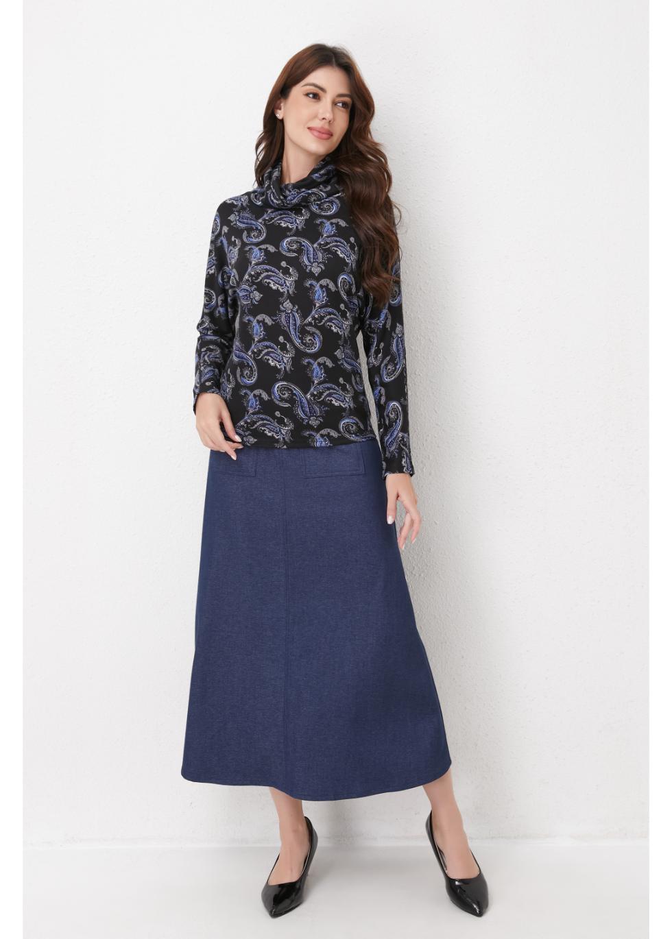 Sapphire Paisley Knit Top L view 4 (top) - knit top, paisley knit top - shop at us.meeeshop