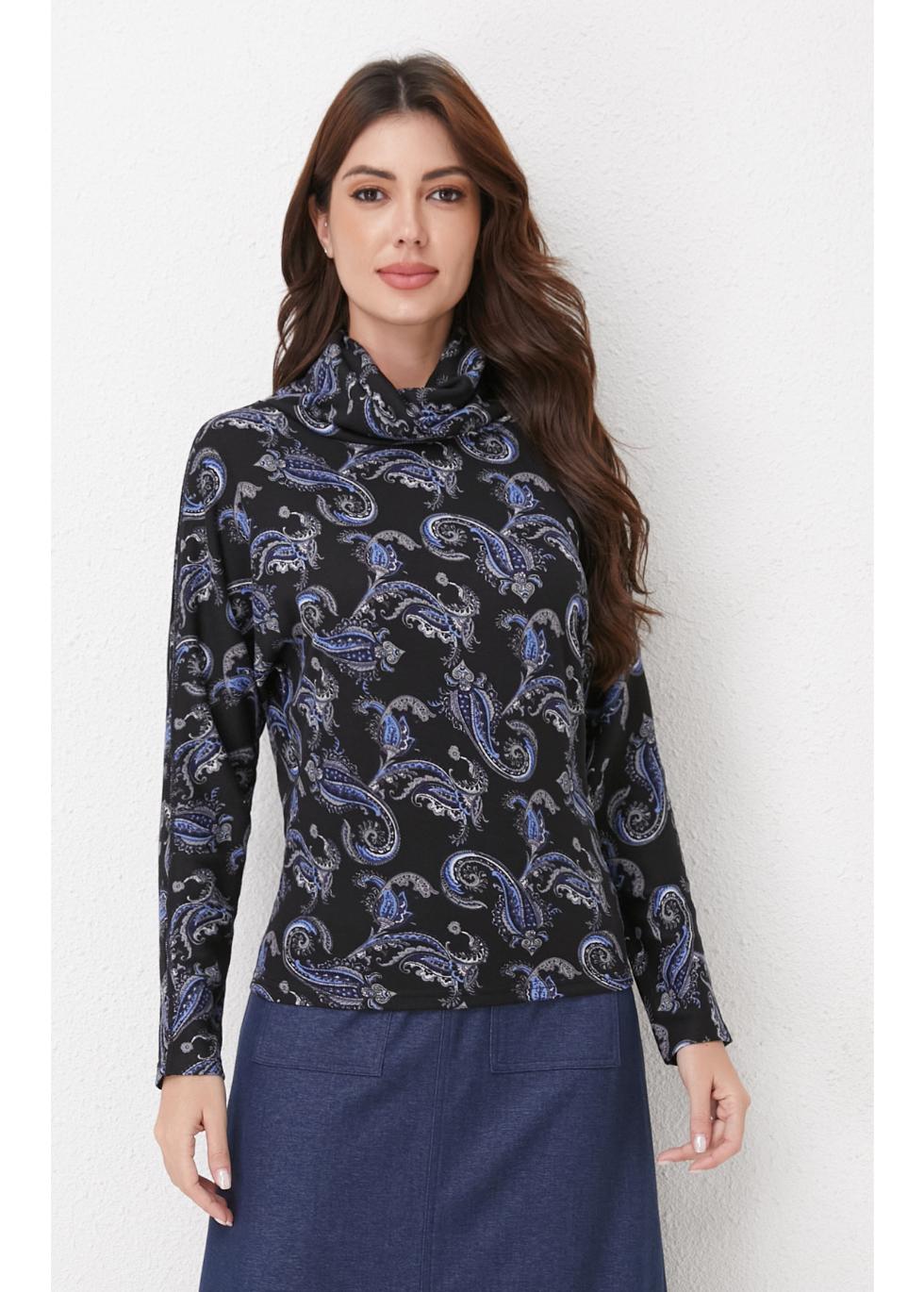 Sapphire Paisley Knit Top M view 3 (top) - knit top, paisley knit top - shop at us.meeeshop
