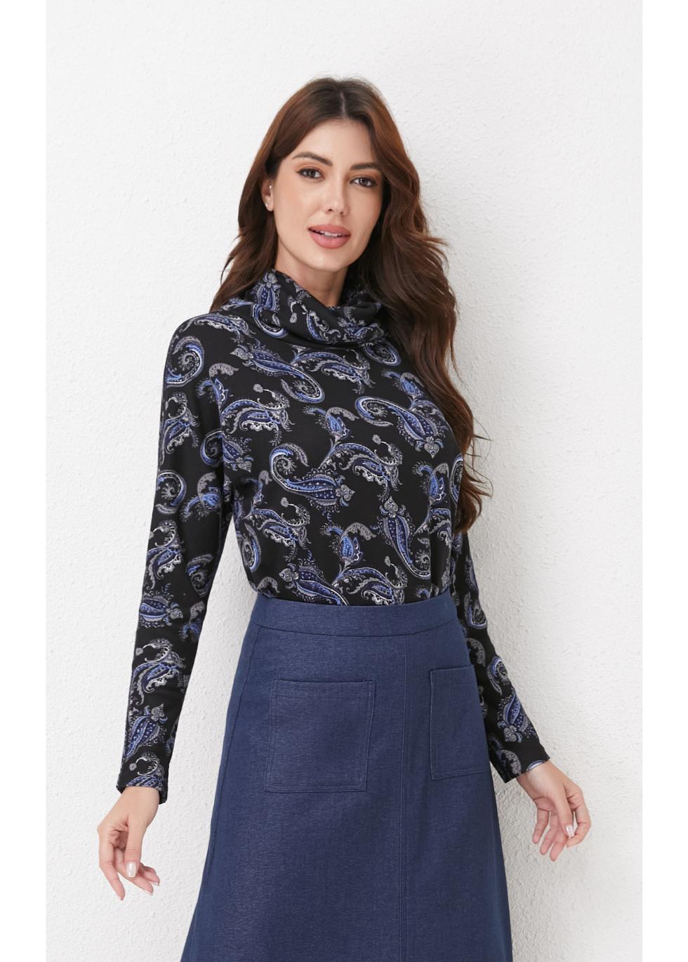 Sapphire Paisley Knit Top view 6 (top) - knit top, paisley knit top - shop at us.meeeshop