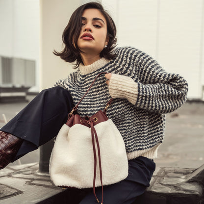 Saryn Faux Fur Bucket Bag and Set in Brown view 2 - Farryn Crossbody Bag (one-piece)