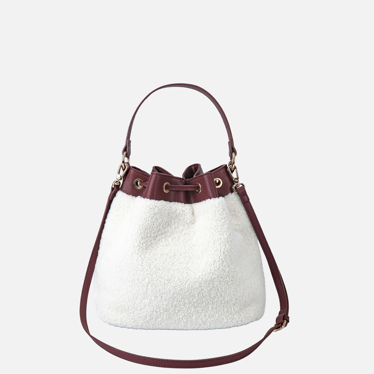 Saryn Faux Fur Bucket Bag and Set in Merlot view 3 - Farryn Crossbody Bag (one-piece)