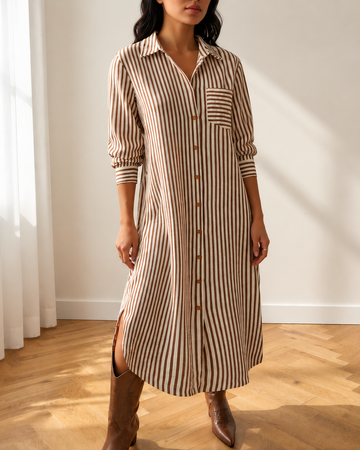 Sasha 3/4 Sleeve Round Hem Split Midi Shirt Dress in S