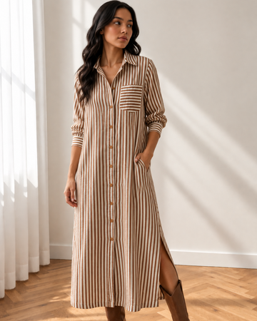 Sasha 3/4 Sleeve Round Hem Split Midi Shirt Dress in M view 2