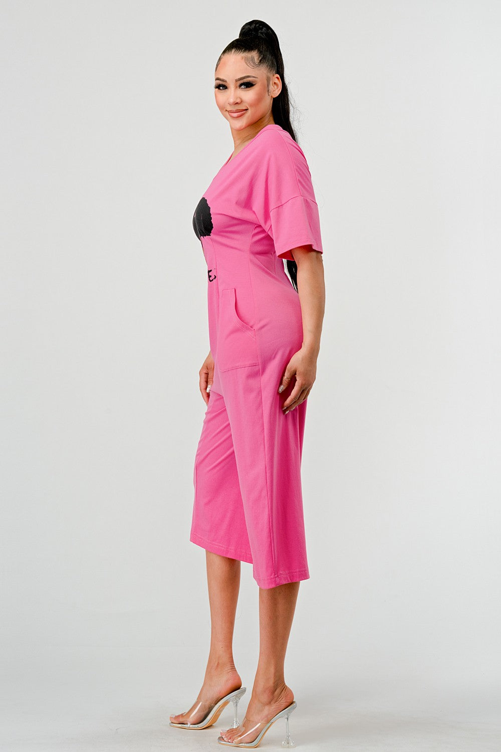 Sassy Chic: Bubblegum Pink Graphic Baddies Jumpsuit Pajamas view 8 - Sassy Classy Jumpsuit (one-piece)
