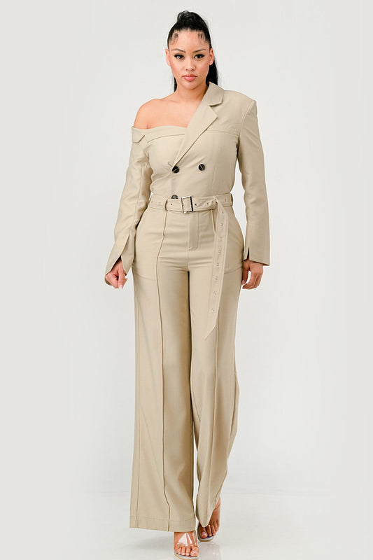 Savannah Elegance Trench Jumpsuit in Sand (layer)