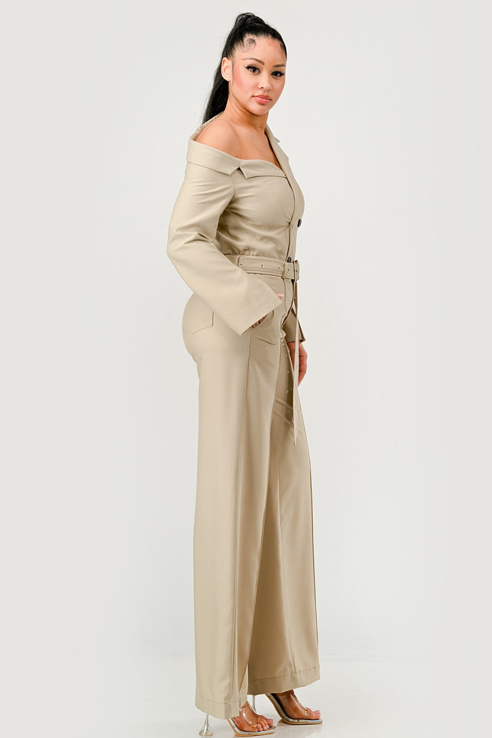 Savannah Elegance Trench Jumpsuit in Sand view 3 (layer)