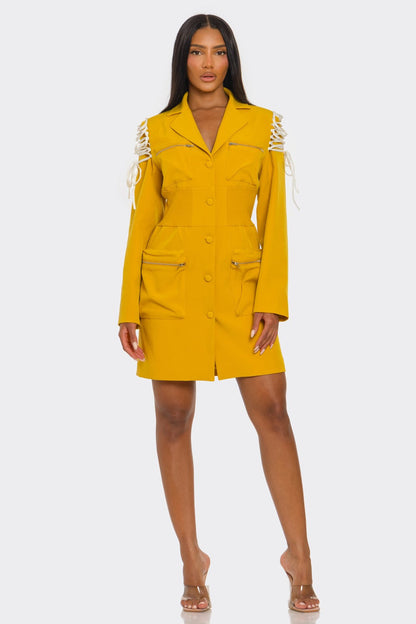 Savina Utility Lace-up Blazer Dress - MeeeShop Women's Fashion