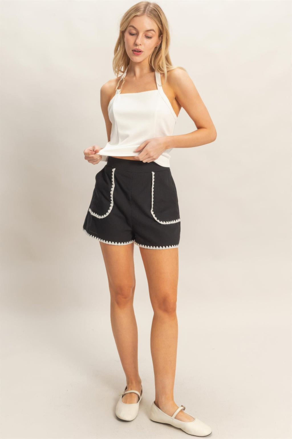 Scallop Trim High-waisted Shorts view 16 (bottom) - scallop edge shorts, scallop edge shorts women, sca - shop at us.meeeshop