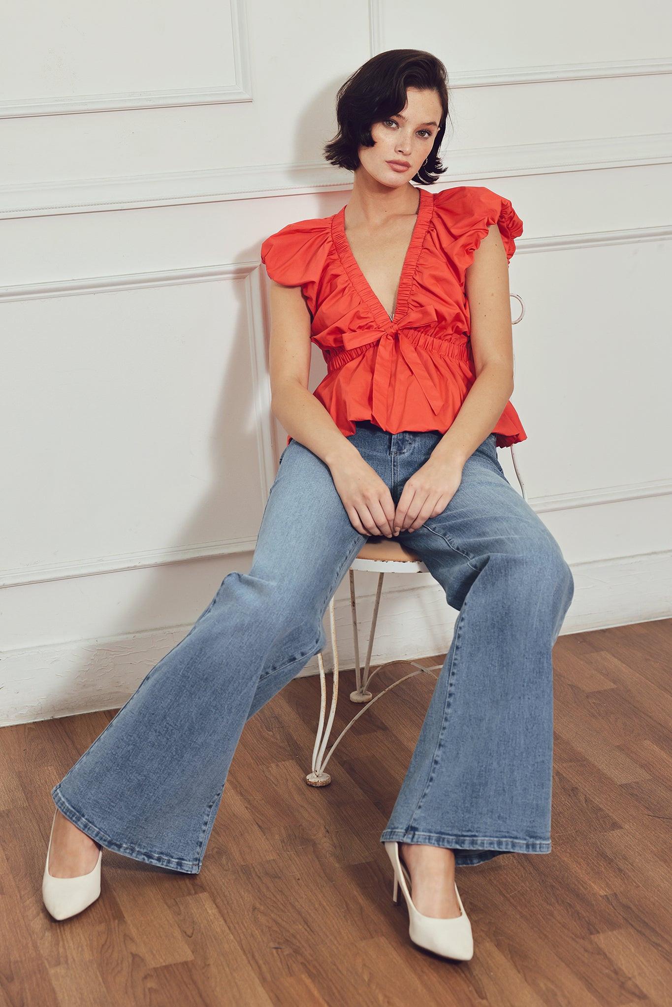 Scarlet Country Girl Woven Top RED view 3 (top) - woven top, girl woven top - shop at us.meeeshop