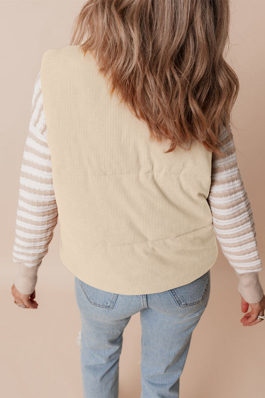 Scottie Solid Color Corduroy Puffer Vest Coat - Beige in Beige view 2 - Beige Coat (layer)