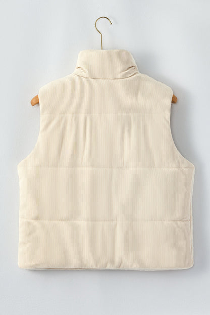 Scottie Solid Color Corduroy Puffer Vest Coat - Beige view 7 - Beige Coat (layer)