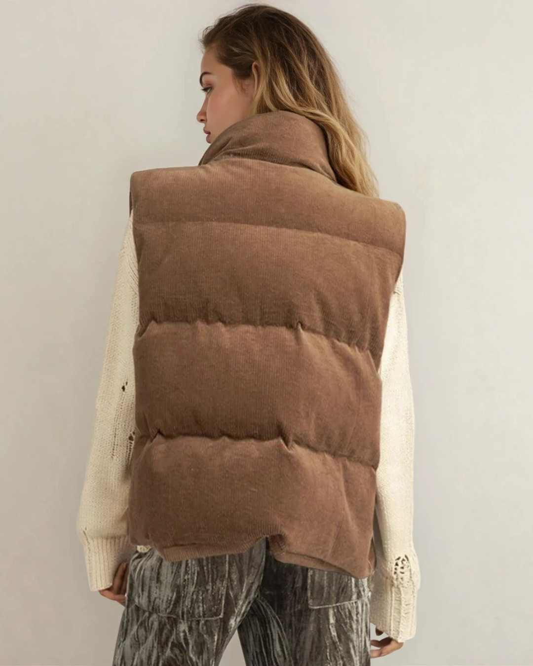 scottie solid color Scottie Solid Color Corduroy Puffer Vest Coat - Coffee view 4 (layer) - shop at us.meeeshop