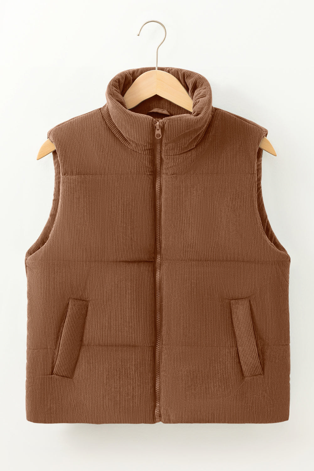 scottie solid color Scottie Solid Color Corduroy Puffer Vest Coat - Coffee view 5 (layer) - shop at us.meeeshop