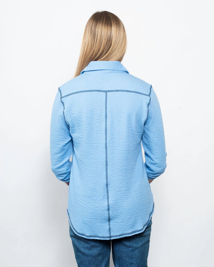 Seersucker Contrast Stitching Button Up in Navy/White view 5 (piece)