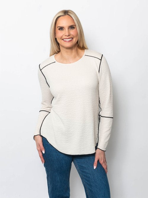 Seersucker Exposed Seams Top in Emerald/Pine view 2