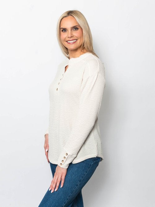 Seersucker Henley Top in Merlot view 2