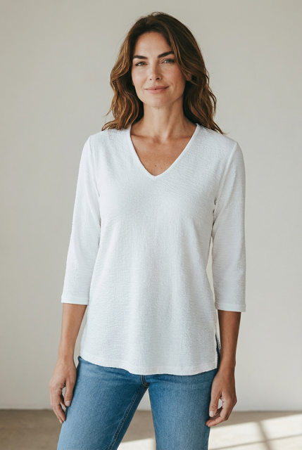 Seersucker V-neck Blouse in Lavender view 2 - Seersucker Blouses (top)