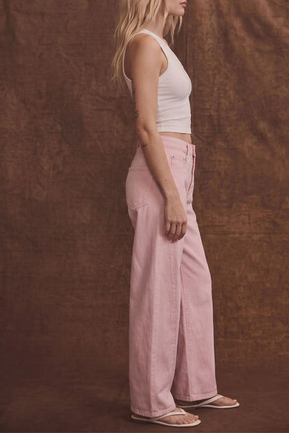 Serafina High Rise Pink Barrel Leg Jeans - MeeeShop Women's Fashion