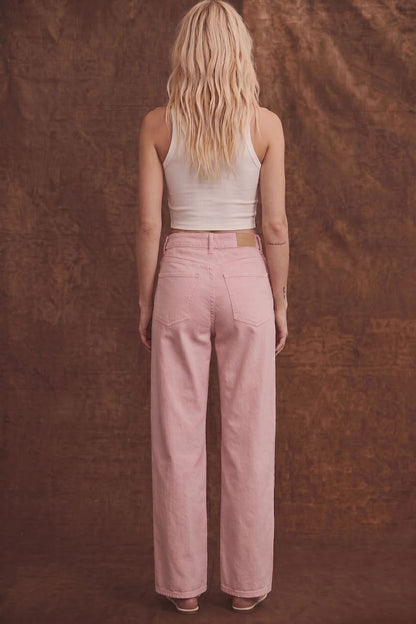 Serafina High Rise Pink Barrel Leg Jeans - MeeeShop Women's Fashion