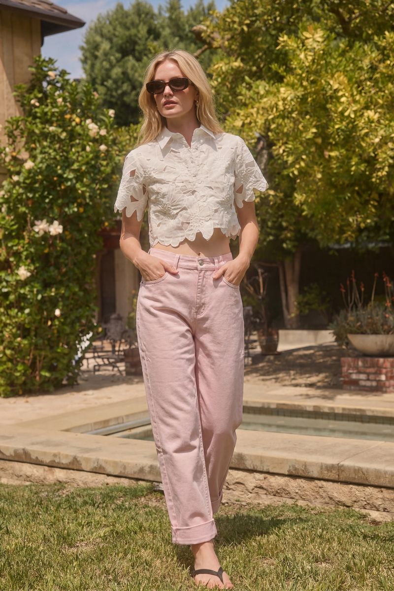 Serafina High Rise Pink Barrel Leg Jeans in Pink - High-Waisted (bottom)