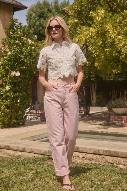 Serafina High Rise Pink Barrel Leg Jeans in Pink - High-Waisted (bottom)