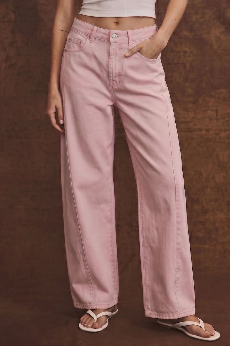 Serafina High Rise Pink Barrel Leg Jeans in Pink view 2 - High-Waisted (bottom)