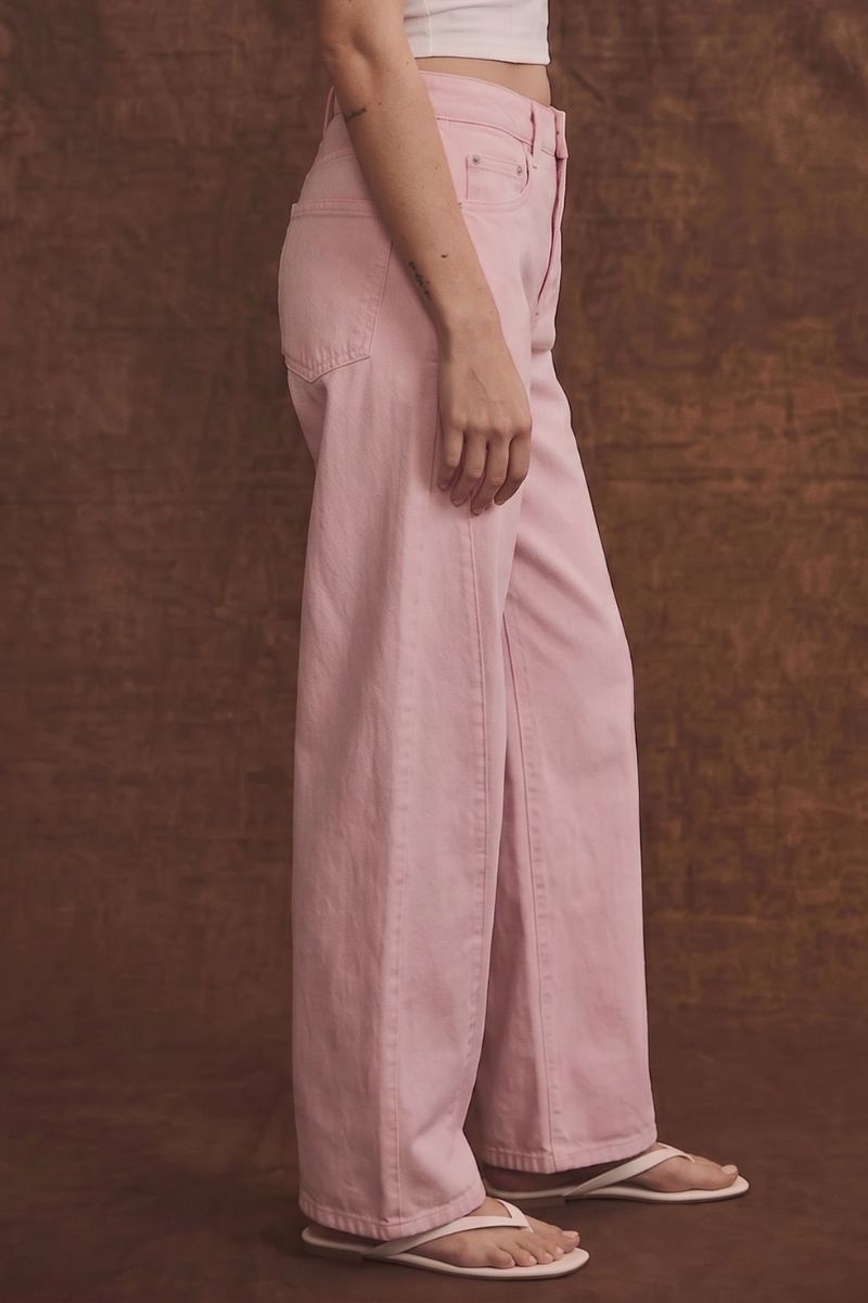 Serafina High Rise Pink Barrel Leg Jeans in Pink view 3 - High-Waisted (bottom)