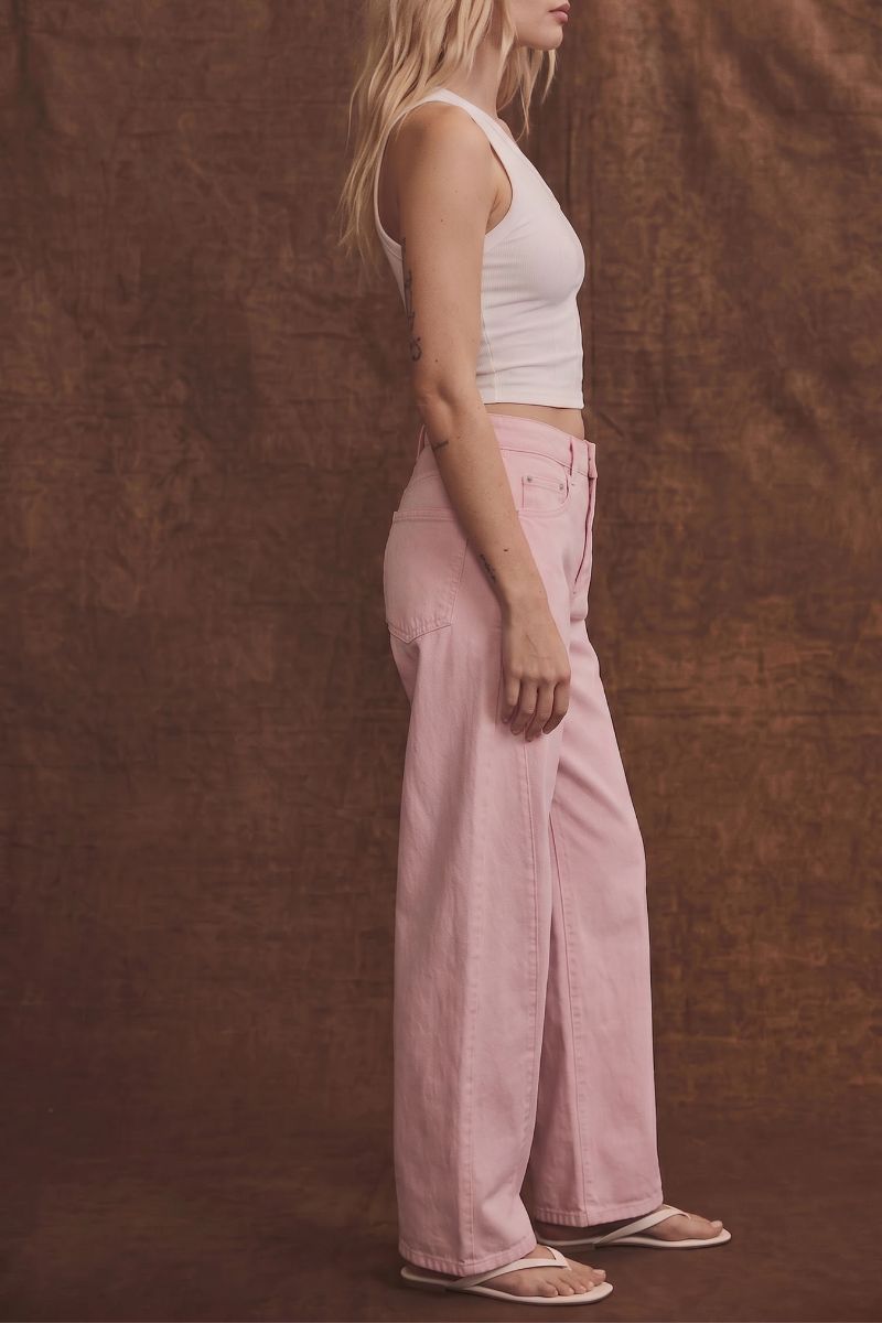 Serafina High Rise Pink Barrel Leg Jeans in Pink view 6 - High-Waisted (bottom)