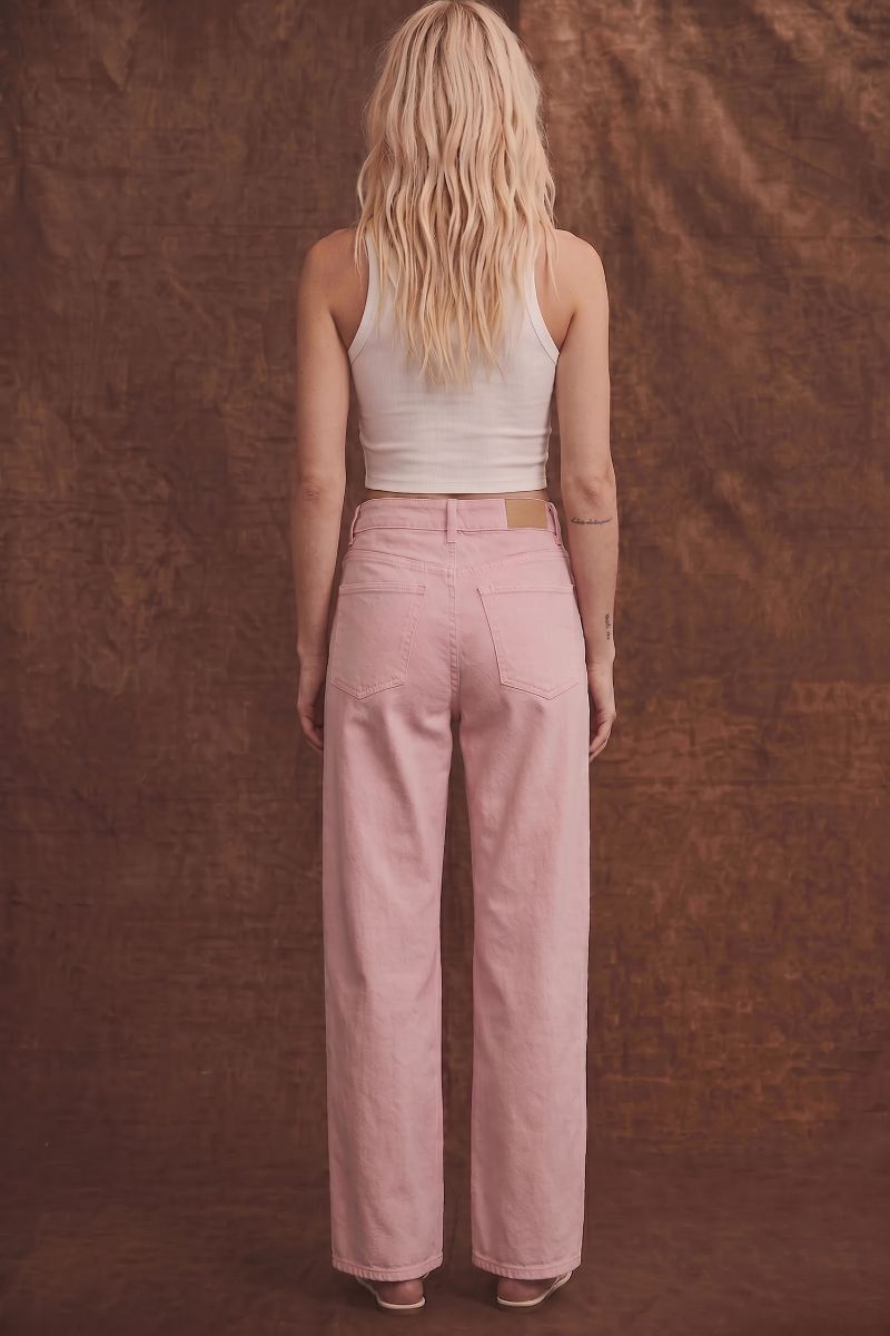 Serafina High Rise Pink Barrel Leg Jeans in Pink view 7 - High-Waisted (bottom)