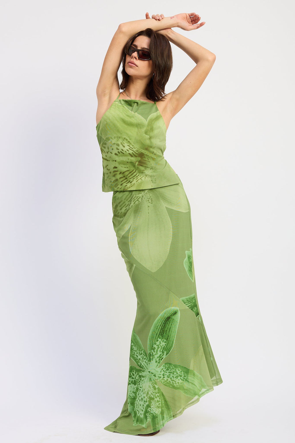 Seraphine Maxi Skirt Green Floral (dress) - maxi skirt - shop at us.meeeshop