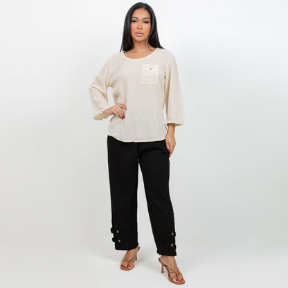 Serena Pant 100% Cotton Gauze Floods with Pockets! in Black/ Size 1 view 2 - Floods Pockets (bottom)