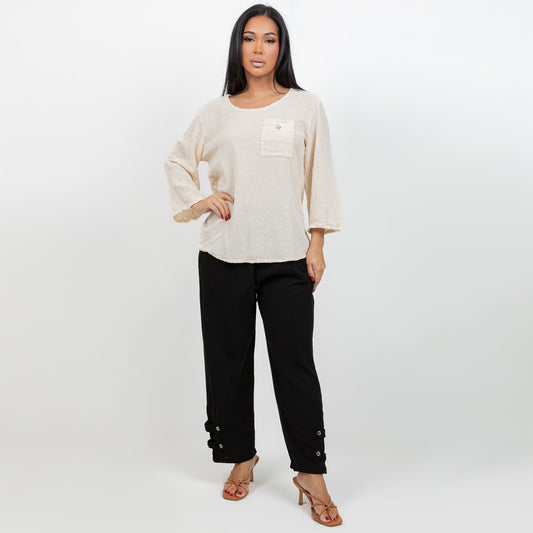 Serena Pant 100% Cotton Gauze Floods with Pockets! in Black/ Size 1 view 2 - Floods Pockets (bottom)
