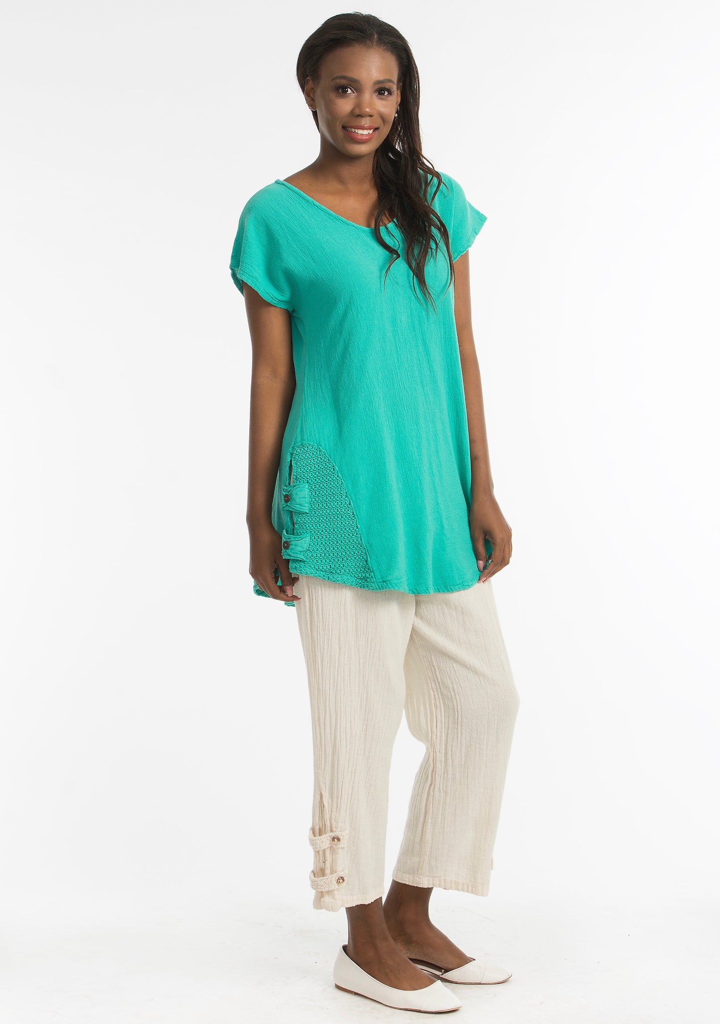 Serena Pant 100% Cotton Gauze Floods with Pockets! in Black/ Size 2 view 3 - Floods Pockets (bottom)