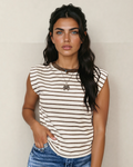 Serena Stripe Ribbed Round Neck Trim Loose Tank Top - Brown Brown Stripe (top) - brown top, tank brown  - shop at us.meeeshop